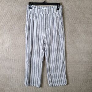 Abercrombie & Fitch Pants Womens Small Blue White Striped Linen Blend Cropped‎